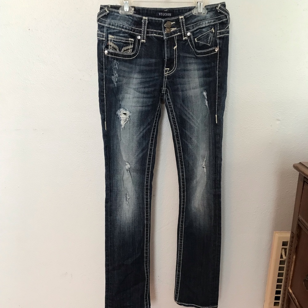 Slightly distressed blue jeans